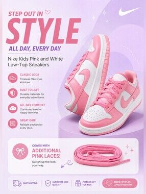 Nike Kids Pink and White Low-Top Sneakers
